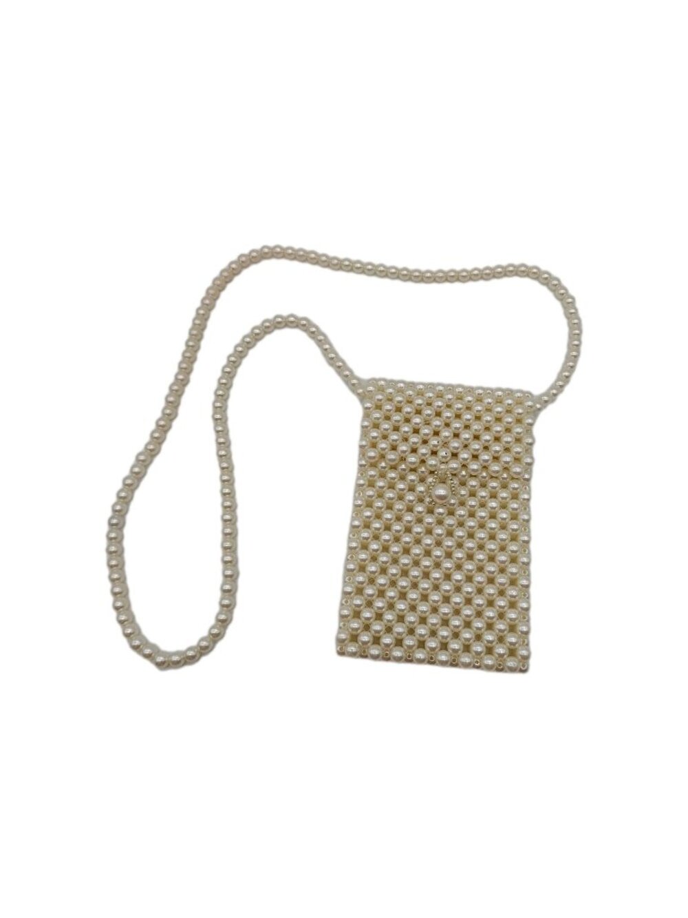 White Pearl Beaded Purse Crossbody Handbag Flip Top Button Hoop Closure